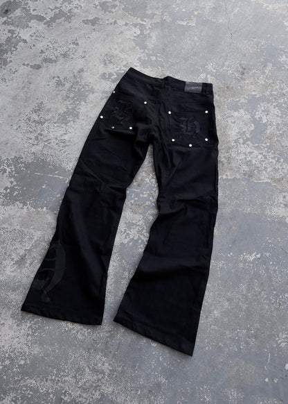 BLACK FLARE DENIM PANTS