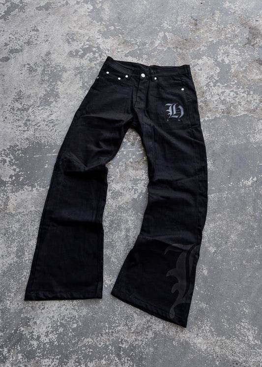BLACK FLARE DENIM PANTS